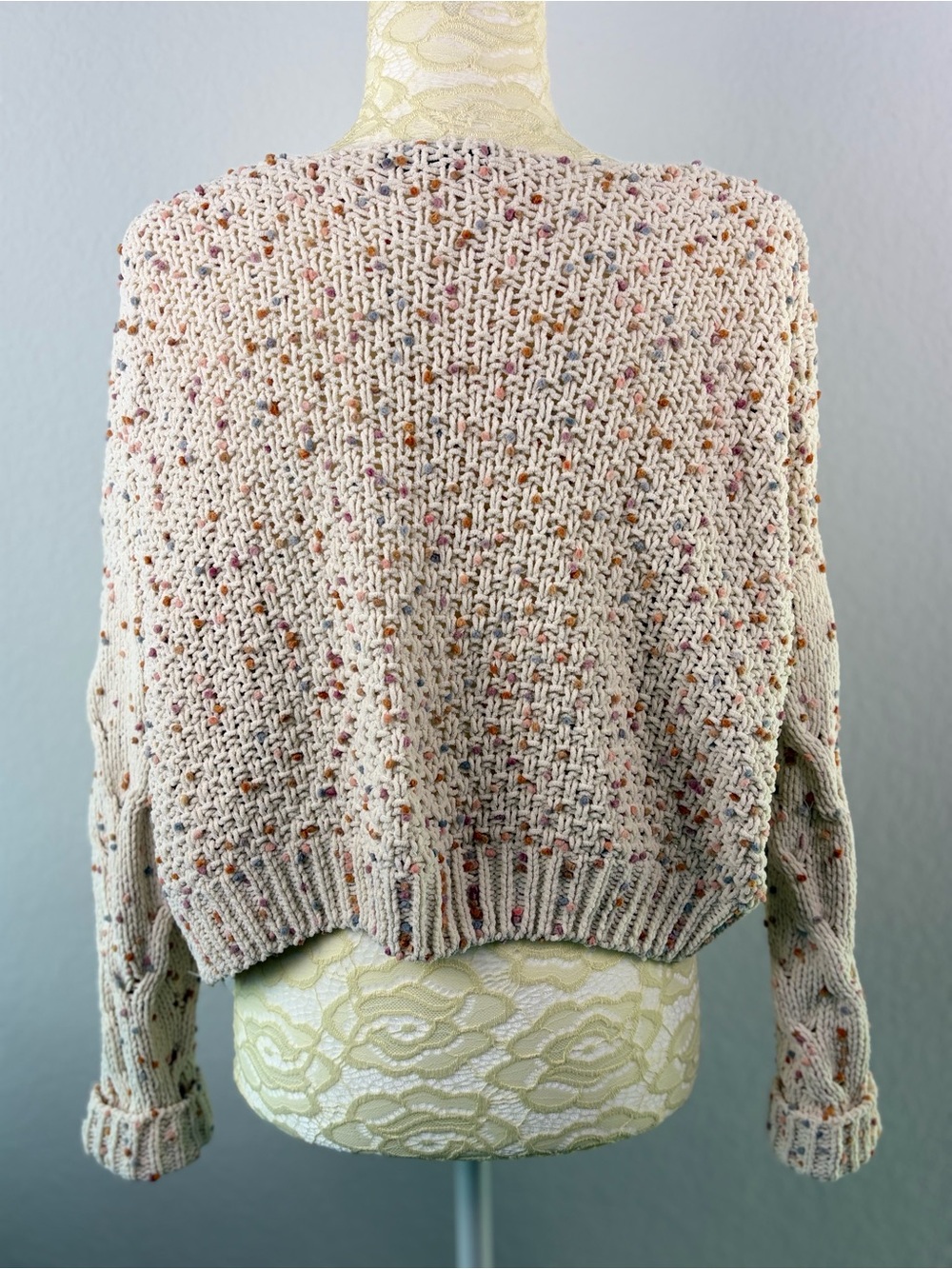 Moon & Madison Open Front Cropped Chunky Knit Cardigan Confetti Speckled Small - Picture 6 of 13